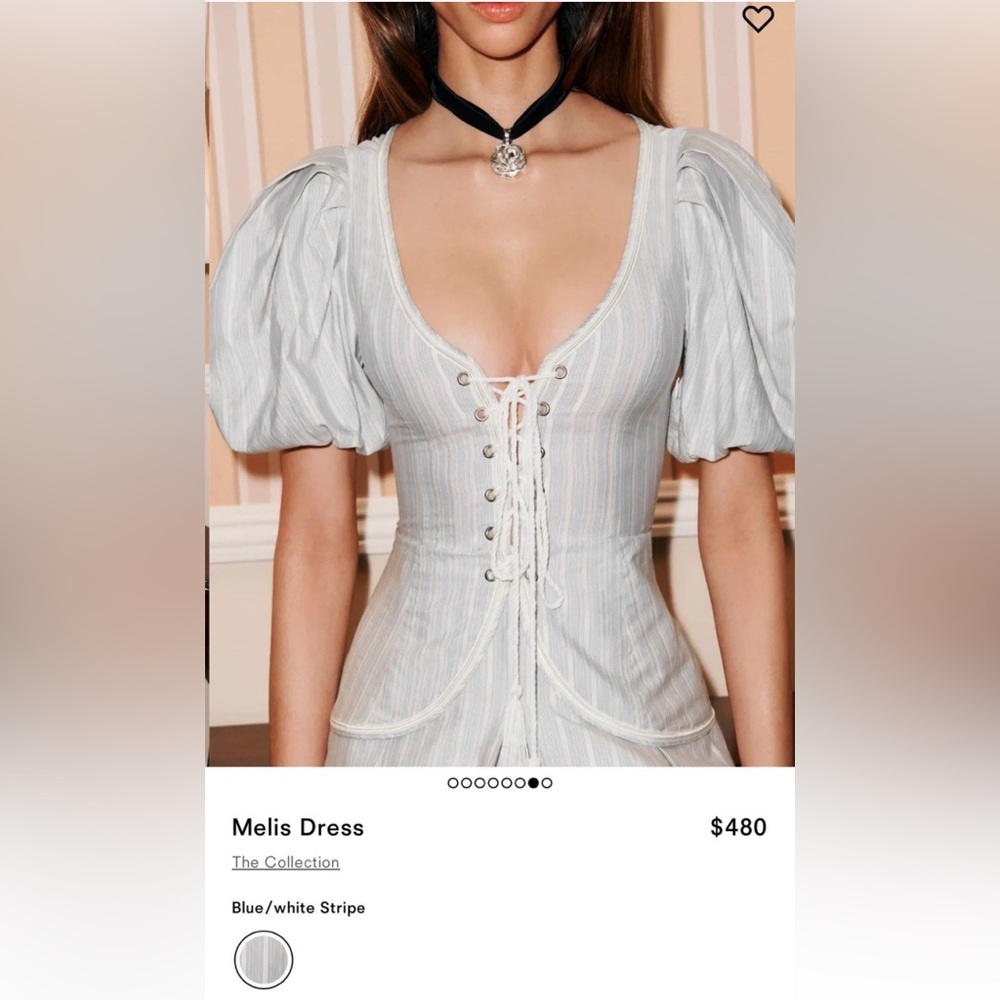 NWOT $480 Reformation The Collection Melis dress blue/white tie up corset silk